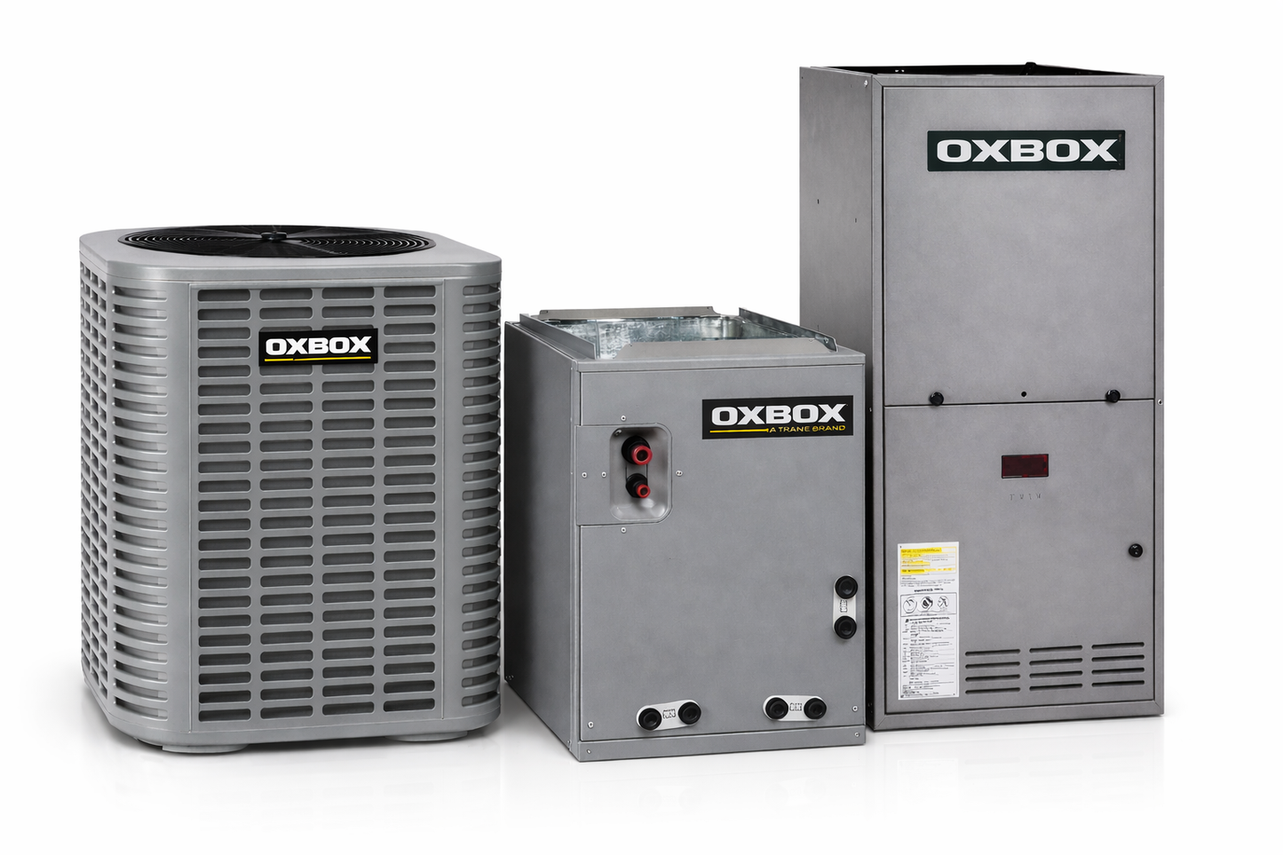 OXBOX BY TRANE 1.5 Ton Central Air Conditioning System with 80,000 BTU Gas Furnace – J5AC5018A1000AA, J5GXCB004AC6HUA & J962V080BU3SA OXBOX BY TRANE