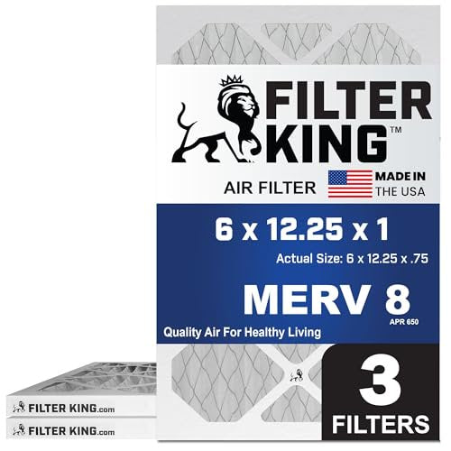 Filter King 6×12.25×1 Air Filter | 3-PACK | MERV 8 HVAC Pleated A/C Furnace Filters | MADE IN USA | Actual Size: 6 x 12.25 x .75″ – FB06X12.25A -3 WholesaleHVACDirect