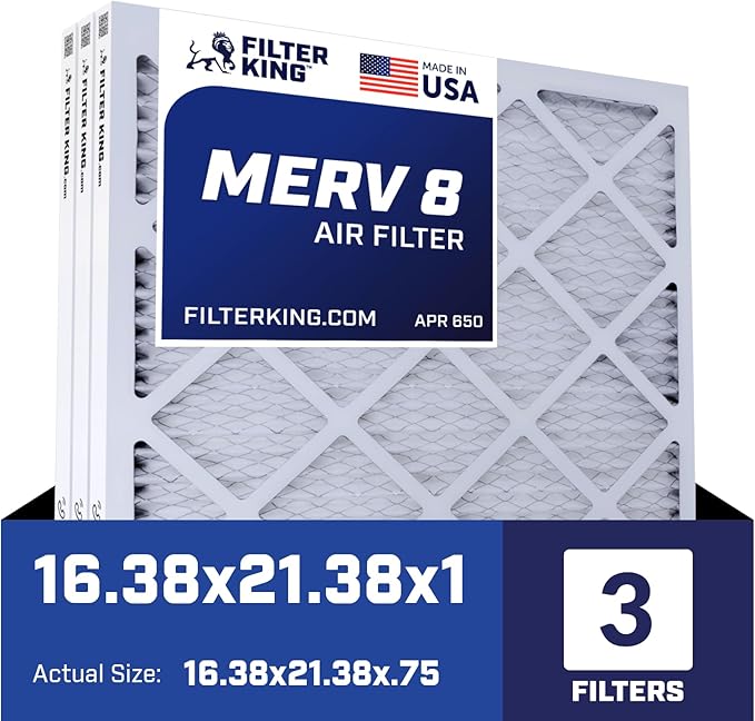 Filter King 16.38×21.38×1 Air Filter | 3-PACK | MERV 8 HVAC Pleated A/C Furnace Filters | MADE IN USA | Actual Size: 16.38 x 21.38 x .75″ – FB16.38X21.38A -3 WholesaleHVACDirect
