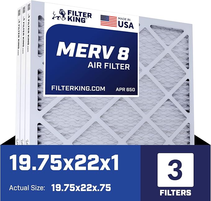 Filter King Air Filters 19.75x22x1 | 3-PACK | MERV 8 HVAC Pleated AC Furnace Filters | Actual Size 19.75 x 22 x .75 – FB19.75X22A -3 WholesaleHVACDirect