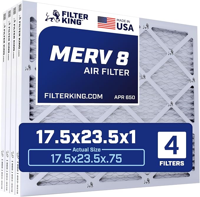 Filter King 17.5x23.5x1 Air Filter | 4-PACK | MERV 8 HVAC Pleated A/C Furnace Filters | MADE IN USA | Actual Size: 17.5 x 23.5 x .75" WholesaleHVACDirect