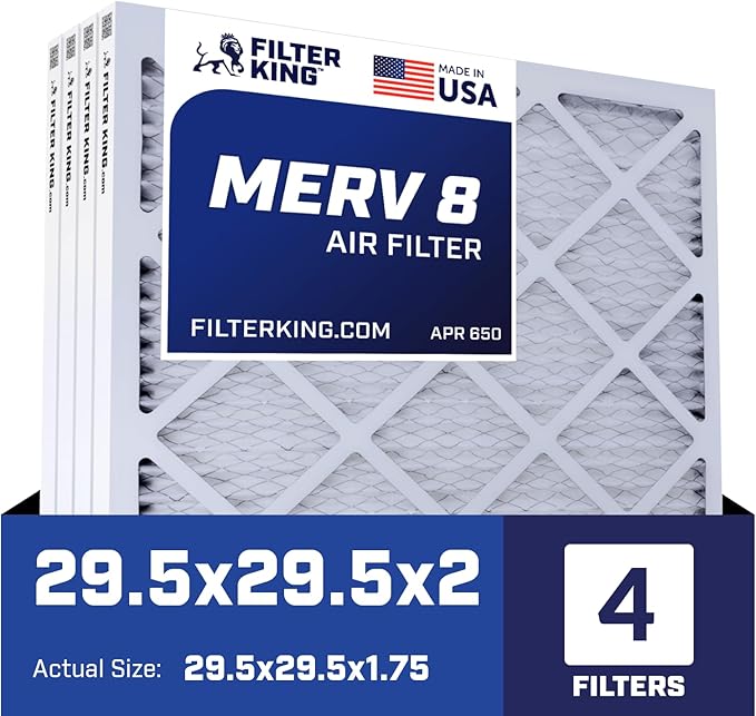 Filter King 29.5×29.5×2 Air Filter | 4-PACK | MERV 8 HVAC Pleated A/C Furnace Filters | MADE IN USA | Actual Size: 29.5 x 29.5 x 1.75″ WholesaleHVACDirect