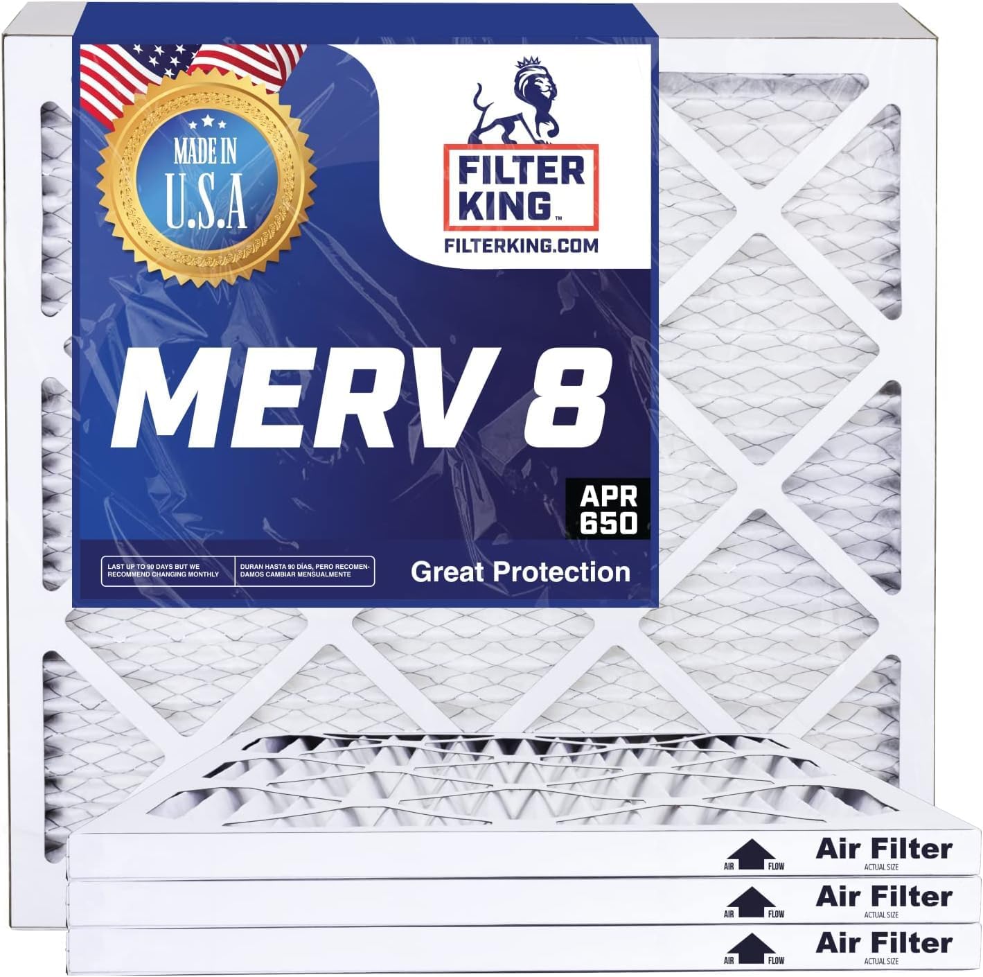 Filter King 19.5×15.5×2 Air Filter | 4-PACK | MERV 8 HVAC Pleated A/C Furnace Filters | MADE IN USA | Actual Size: 19.5 x 15.5 x 1.75″ WholesaleHVACDirect