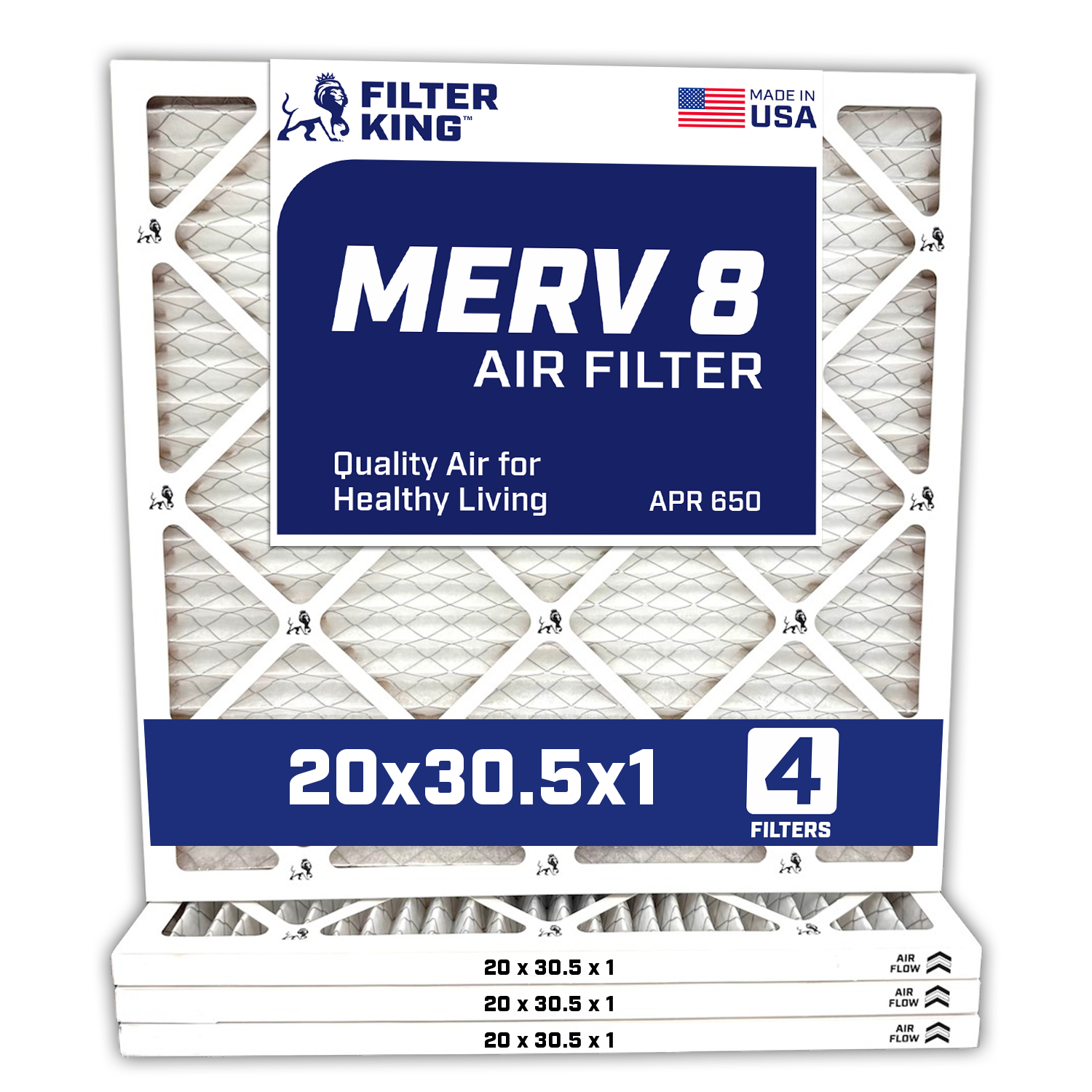 Filter King 20×30.5×1 Air Filter | 4-PACK | MERV 8 HVAC Pleated A/C Furnace Filters | MADE IN USA | Actual Size: 20 x 30.5 x .75″ – FK20x30.5x1A-M8 -4 WholesaleHVACDirect