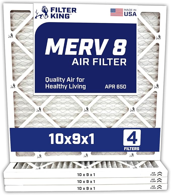 Filter King 10x9x1 Air Filter | 4-PACK | MERV 8 HVAC Pleated A/C Furnace Filters | MADE IN USA | Actual Size: 10 x 9 x .75″ WholesaleHVACDirect