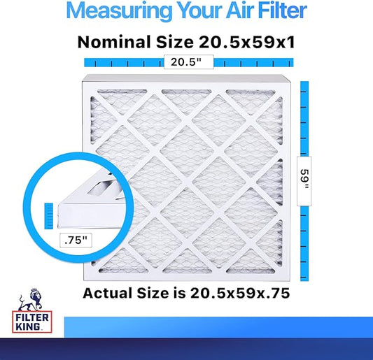 Filter King 20.5x59x1 Air Filter | 4-PACK | MERV 8 HVAC Pleated A/C Furnace Filters | MADE IN USA | Actual Size: 20.5 x 59 x .75″ WholesaleHVACDirect