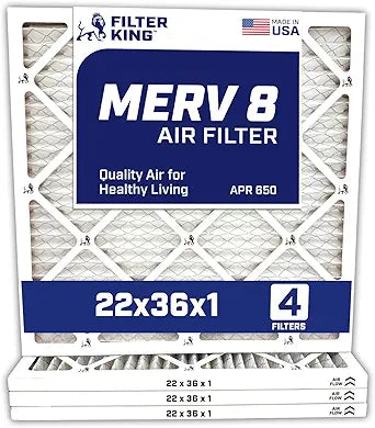 Filter King 22x36x1 Air Filter | 4-PACK | MERV 8 HVAC Pleated A/C Furnace Filters | MADE IN USA | Actual Size: 21.5 x 35.5 x .75″ WholesaleHVACDirect