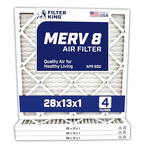 Filter King 28x13x1 Air Filter | 4-PACK | MERV 8 HVAC Pleated A/C Furnace Filters | MADE IN USA | Actual Size: 28 x 13 x .75″ – FK28x13x1A-M8 -4 WholesaleHVACDirect