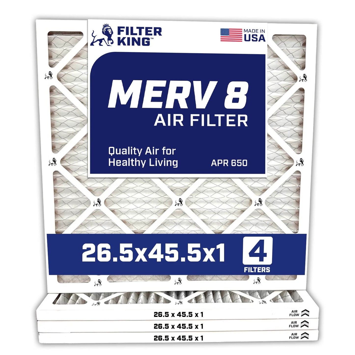 Filter King 26.5×45.5×1 Air Filter | 4-PACK | MERV 8 HVAC Pleated A/C Furnace Filters | MADE IN USA | Actual Size: 26.5 x 45.5 x .75″ WholesaleHVACDirect