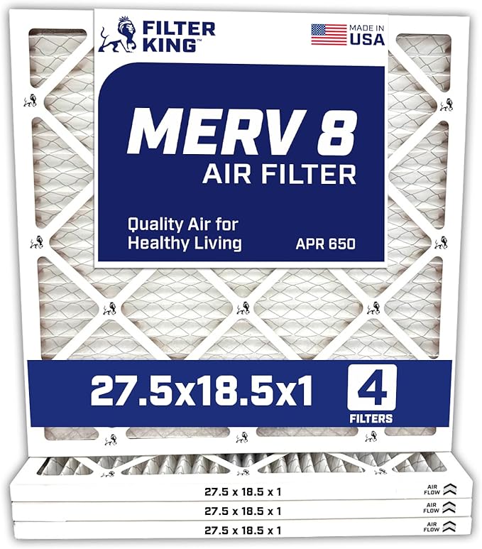 Filter King 27.5×18.5×1 Air Filter | 4-PACK | MERV 8 HVAC Pleated A/C Furnace Filters | MADE IN USA | Actual Size: 27.5 x 18.5 x .75″ WholesaleHVACDirect