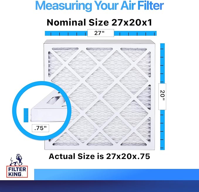 Filter King 27x20x1 Air Filter | 4-PACK | MERV 8 HVAC Pleated A/C Furnace Filters | MADE IN USA | Actual Size: 27 x 20 x .75″ WholesaleHVACDirect