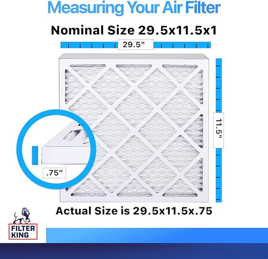 Filter King 29.5×11.5×1 Air Filter | 4-PACK | MERV 8 HVAC Pleated A/C Furnace Filters | MADE IN USA | Actual Size: 29.5 x 11.5 x .75″ WholesaleHVACDirect