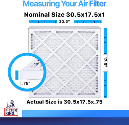 Filter King 30.5×17.5×1 Air Filter | 4-PACK | MERV 8 HVAC Pleated A/C Furnace Filters | MADE IN USA | Actual Size: 30.5 x 17.5 x .75″ WholesaleHVACDirect
