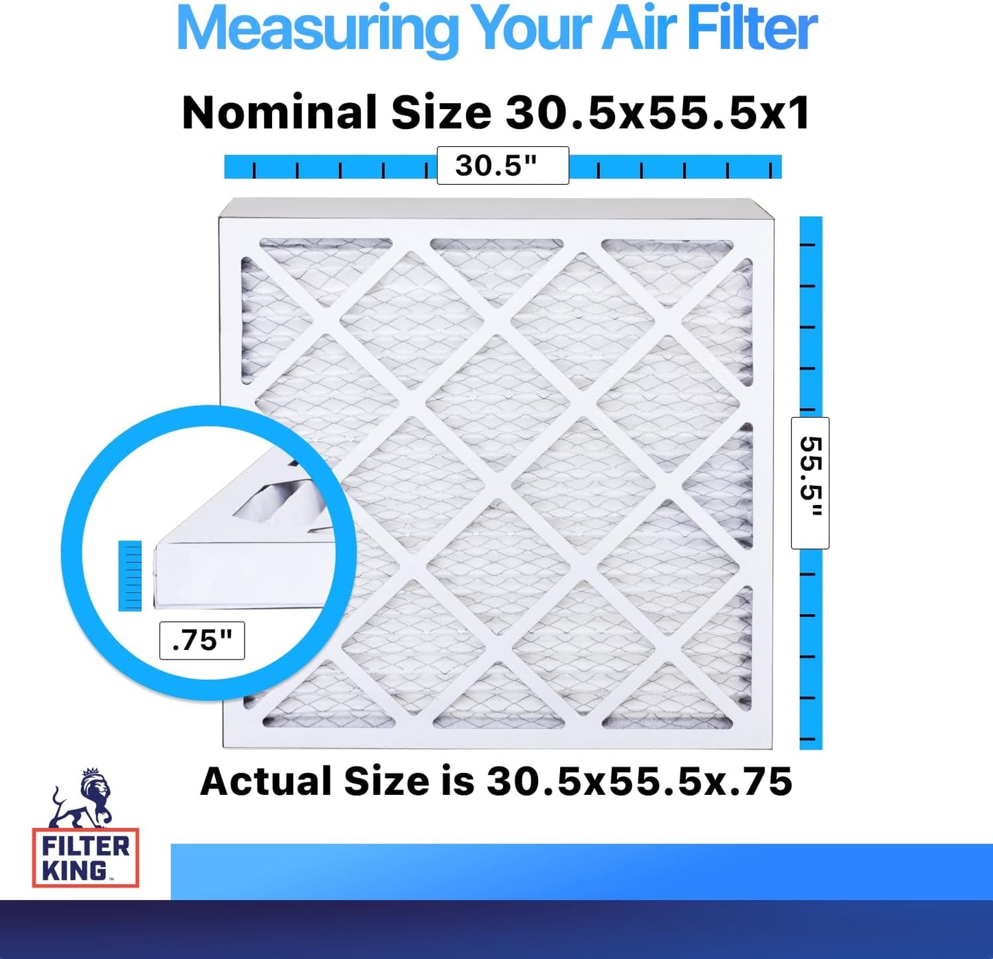 Filter King 30.5×55.5×1 Air Filter | 4-PACK | MERV 8 HVAC Pleated A/C Furnace Filters | MADE IN USA | Actual Size: 30.5 x 55.5 x .75″ WholesaleHVACDirect