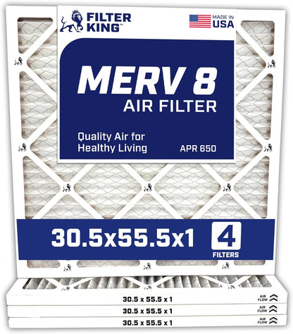 Filter King 30.5×55.5×1 Air Filter | 4-PACK | MERV 8 HVAC Pleated A/C Furnace Filters | MADE IN USA | Actual Size: 30.5 x 55.5 x .75″ WholesaleHVACDirect