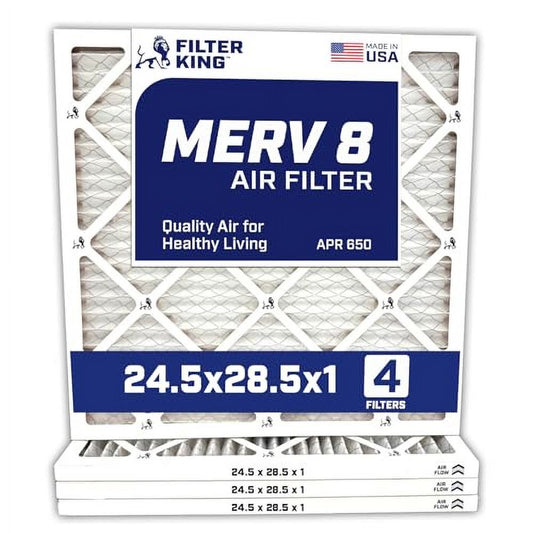 Filter King 24.5×28.5×1 Air Filter | 4-PACK | MERV 8 HVAC Pleated A/C Furnace Filters | MADE IN USA | Actual Size: 24.5 x 28.5 x .75″ – FK24.5×28.5x1A-M8 – 4 WholesaleHVACDirect