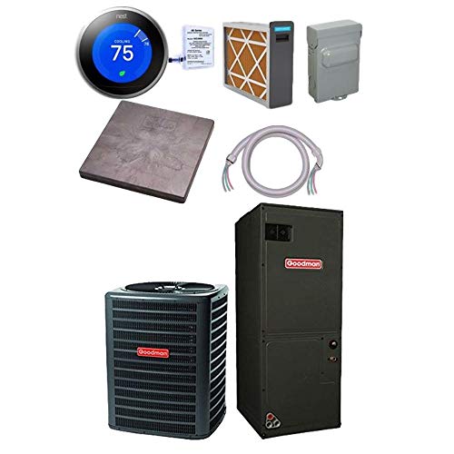 Goodman 5 TON 16 SEER Air Conditioner bundle (GSX160601 AVPTC61D14)+Accessories - Whip, Disconnect, Condenser pad and Thermostat
