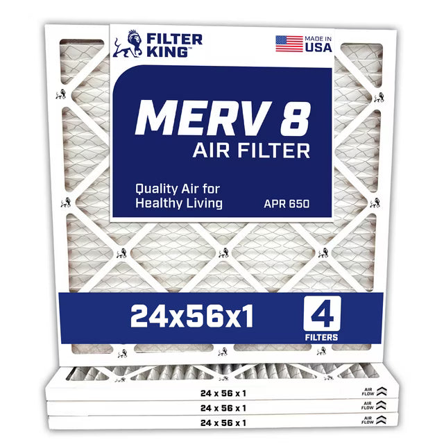Filter King 24x56x1 Air Filter | 4-PACK | MERV 8 HVAC Pleated A/C Furnace Filters | MADE IN USA | Actual Size: 24 x 56 x .75″ – FK24x56x1A-M8-4 WholesaleHVACDirect