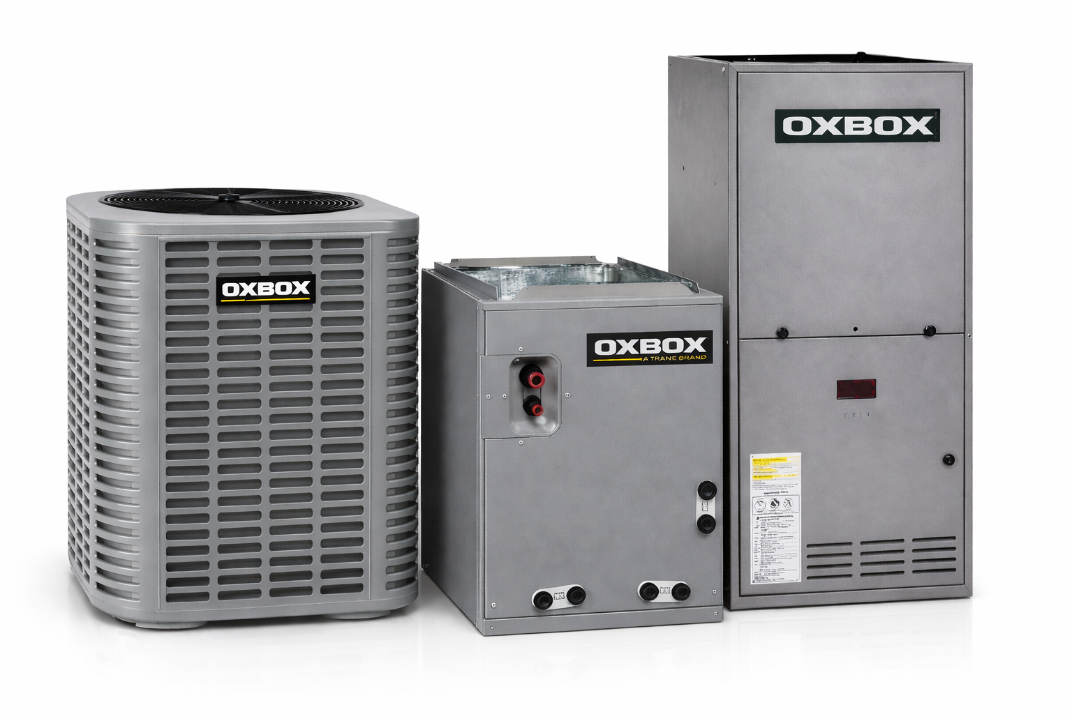 OXBOX BY TRANE 1.5 Ton Central Air Conditioning System with 80,000 BTU Gas Furnace – J5AC5018A1000AA, J5MXCB016AC6HCA & J962V080BU3SA OXBOX BY TRANE