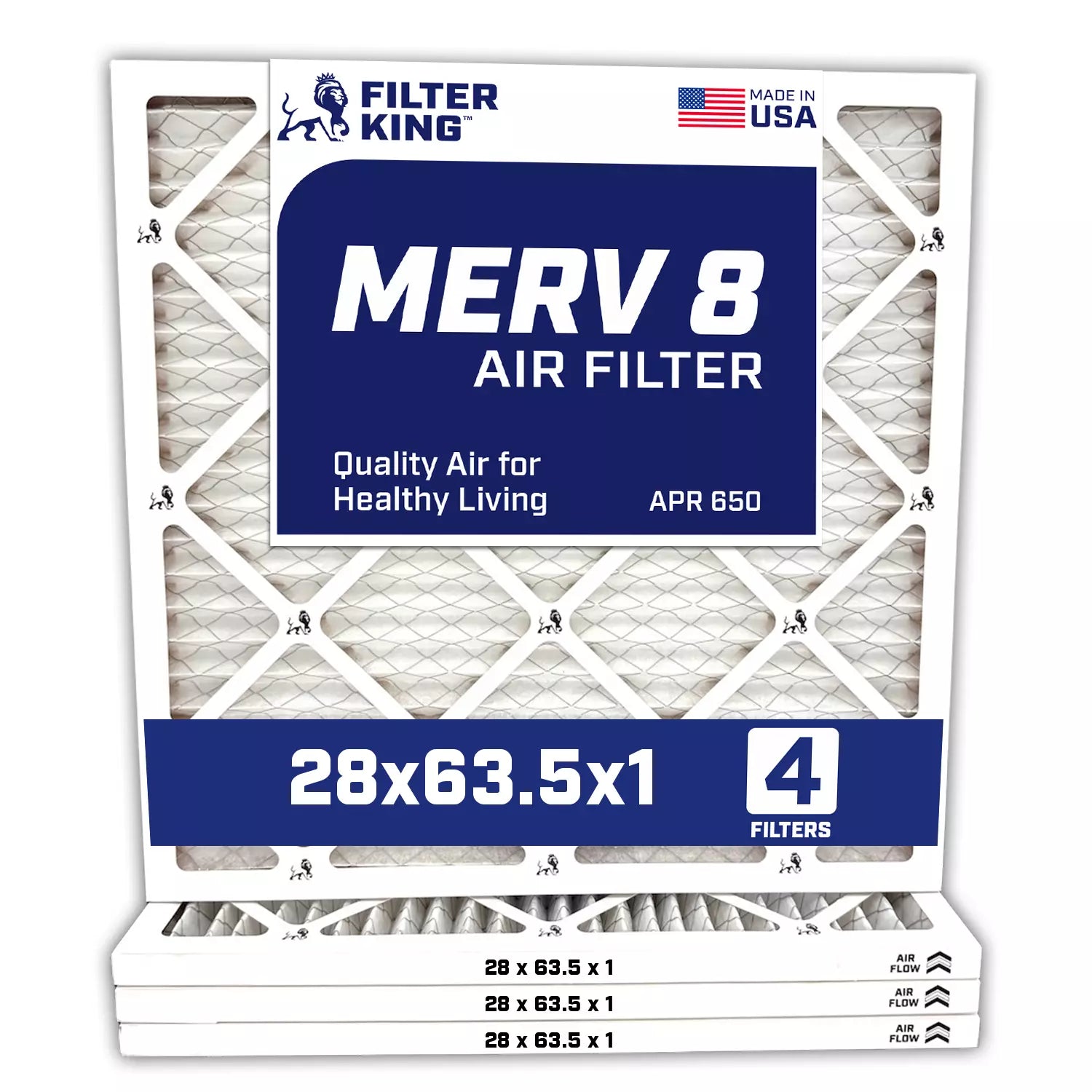 Filter King 28x63x1 Air Filter | 4-PACK | MERV 8 HVAC Pleated A/C Furnace Filters | MADE IN USA | Actual Size: 28 x 63 x .75″ WholesaleHVACDirect