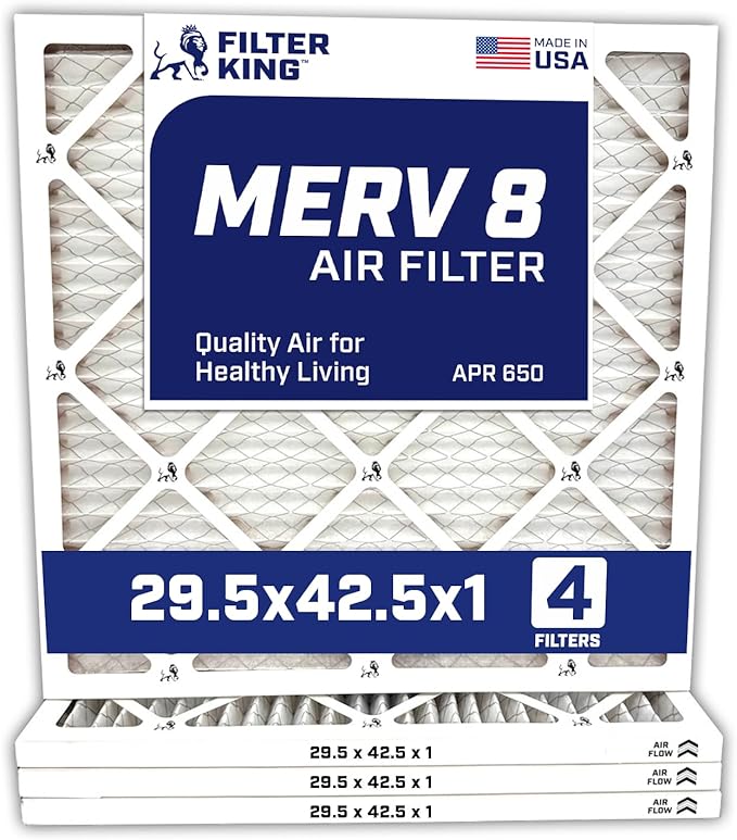 Filter King 29.5×42.5×1 Air Filter | 4-PACK | MERV 8 HVAC Pleated A/C Furnace Filters | MADE IN USA | Actual Size: 29.5 x 42.5 x .75″ – FK29.5×42.5x1A-M8 -4 WholesaleHVACDirect