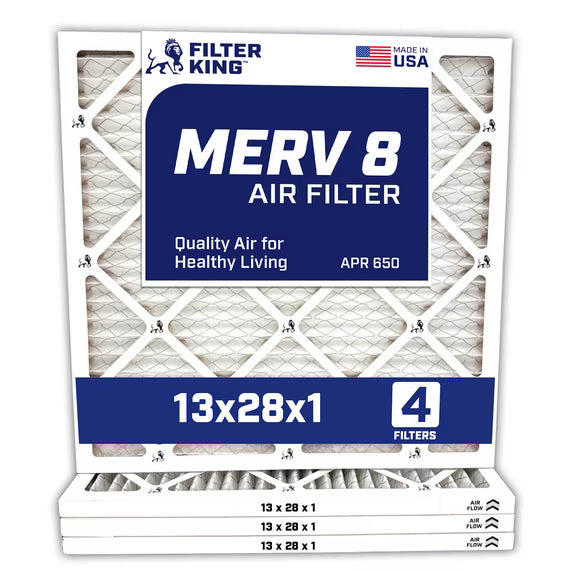 Filter King 13x28x1 Air Filter | 4-PACK | MERV 8 HVAC Pleated A/C Furnace Filters | MADE IN USA | Actual Size: 13 x 28 x .75″ WholesaleHVACDirect