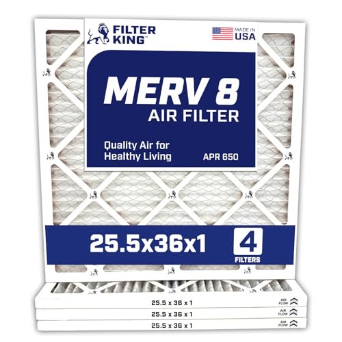 Filter King 25.5x36x1 Air Filter | 4-PACK | MERV 8 HVAC Pleated A/C Furnace Filters | MADE IN USA | Actual Size: 25.5 x 36 x .75″ – FK25.5x36x1A-M8 -4 WholesaleHVACDirect