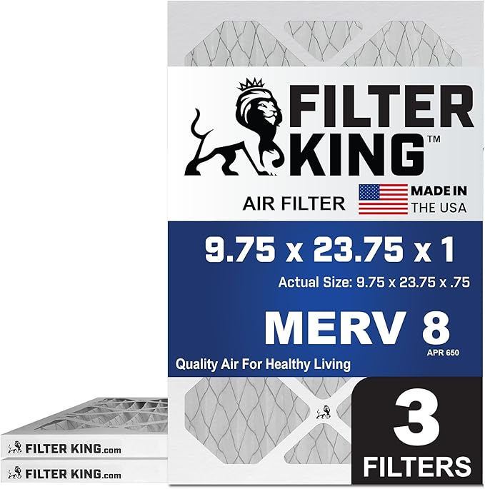 Filter King 9.75×23.75×1 Air Filter | 3-PACK | MERV 8 HVAC Pleated A/C Furnace Filters | MADE IN USA | Actual Size: 9.75 x 23.75 x .75″ – FB09.75X23.75A -3 WholesaleHVACDirect