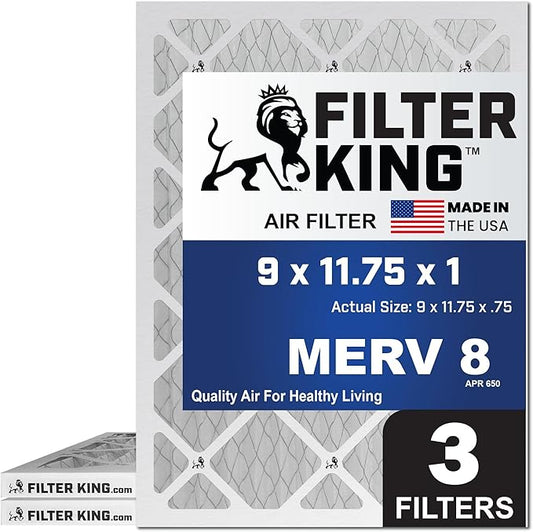 Filter King 9×11.75×1 Air Filter | 3-PACK | MERV 8 HVAC Pleated A/C Furnace Filters | MADE IN USA | Actual Size: 9 x 11.75 x .75″ – FB09X11.75A -3 WholesaleHVACDirect