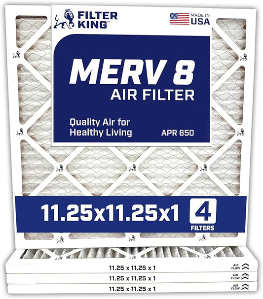 Filter King 11.25x11.25x1 Air Filter | 4-PACK | MERV 8 HVAC Pleated A/C Furnace Filters | MADE IN USA | Actual Size:: 11.25 x 11.25 x .75" WholesaleHVACDirect