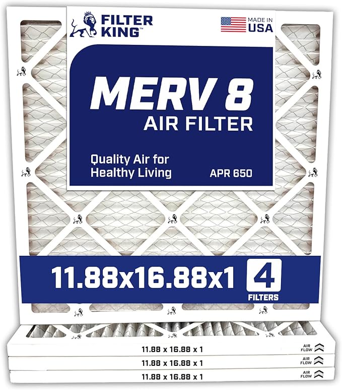 Filter King 11.88x16.88x1 Air Filter | 4-PACK | MERV 8 HVAC Pleated A/C Furnace Filters | MADE IN USA | Actual Size: 11.88 x 16.88 x .75" WholesaleHVACDirect