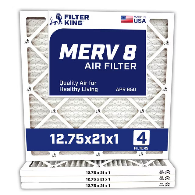 Filter King 12.75x21x1 Air Filter | 4-PACK | MERV 8 HVAC Pleated A/C Furnace Filters | MADE IN USA | Actual Size: 12.75 x 21 x .75" WholesaleHVACDirect