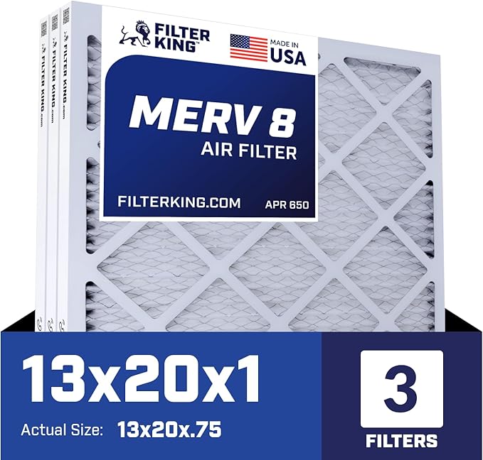 Filter King 13x20x1 Air Filter | 3-PACK | MERV 8 HVAC Pleated A/C Furnace Filters | MADE IN USA | Actual Size: 13 x 20 x .75″ WholesaleHVACDirect