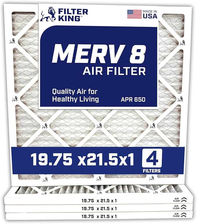 Filter King 19.75x21.5x1 Air Filter | 4-PACK | MERV 8 HVAC Pleated A/C Furnace Filters | MADE IN USA | Actual Size: 19.75 x 21.5 x .75" WholesaleHVACDirect