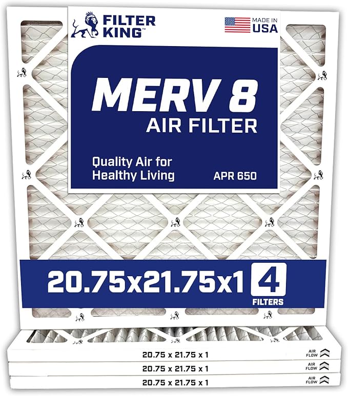Filter King Air Filters 20.75×21.75×1 | 4-PACK | MERV 8 HVAC Pleated AC Furnace Filters | Air Purifier | Replacement Filters for Clean, Healthy & Fresh Environment | MADE IN USA WholesaleHVACDirect