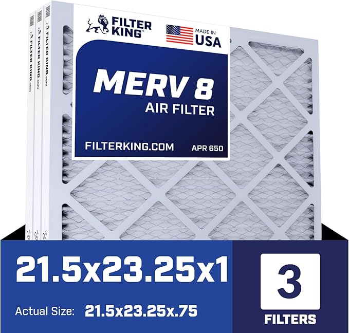 Filter King 21.5×23.25×1 Air Filter | 3-PACK | MERV 8 HVAC Pleated A/C Furnace Filters | MADE IN USA | Actual Size: 21.5 x 23.25 x .75″ – FB21.5X23.5A -4 WholesaleHVACDirect