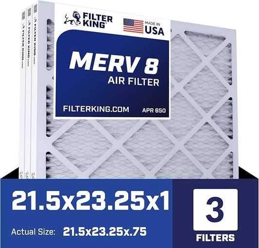 Filter King 21.5×23.25×1 Air Filter | 3-PACK | MERV 8 HVAC Pleated A/C Furnace Filters | MADE IN USA | Actual Size: 21.5 x 23.25 x .75″ – FB21.5X23.5A -4 WholesaleHVACDirect