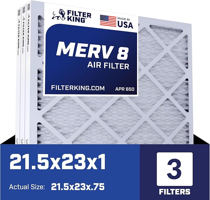 Filter King 21.5x23x1 Air Filter | 3-PACK | MERV 8 HVAC Pleated A/C Furnace Filters | MADE IN USA | Actual Size: 21.5 x 23 x .75″ – FB21.5X23A -3 WholesaleHVACDirect