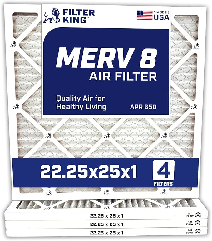 Filter King 22.25x25x1 Air Filter | 4-PACK | MERV 8 HVAC Pleated A/C Furnace Filters | MADE IN USA | Actual Size: 22.25 x 25 x .75″ WholesaleHVACDirect