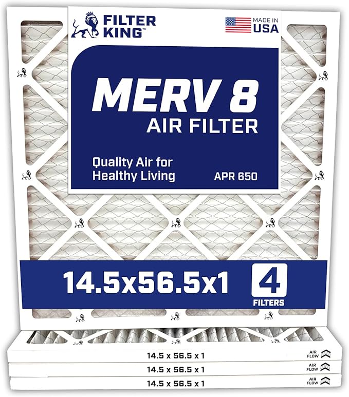 Filter King 14.5×56.5×1 Air Filter | 4-PACK | MERV 8 HVAC Pleated A/C Furnace Filters | MADE IN USA | Actual Size: 14.5 x 56.5 x .75″ – FK14.5×56.5x1A-M8-4 WholesaleHVACDirect