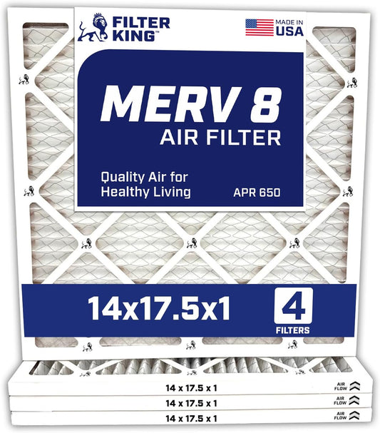 Filter King 14x17.5x1 Air Filter | 4-PACK | MERV 8 HVAC Pleated A/C Furnace Filters | MADE IN USA | Actual Size: 14 x 17.5 x .75" WholesaleHVACDirect