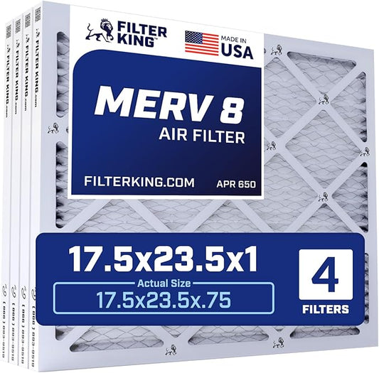 Filter King 17.5x23.5x1 Air Filter | 4-PACK | MERV 8 HVAC Pleated A/C Furnace Filters | MADE IN USA | Actual Size: 17.5 x 23.5 x .75" WholesaleHVACDirect