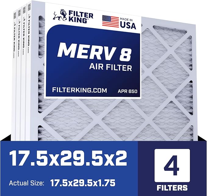 Filter King 17.5×29.5×2 Air Filter | 4-PACK | MERV 8 HVAC Pleated A/C Furnace Filters | MADE IN USA | Actual Size: 17.5 x 29.5 x 1.75″ WholesaleHVACDirect