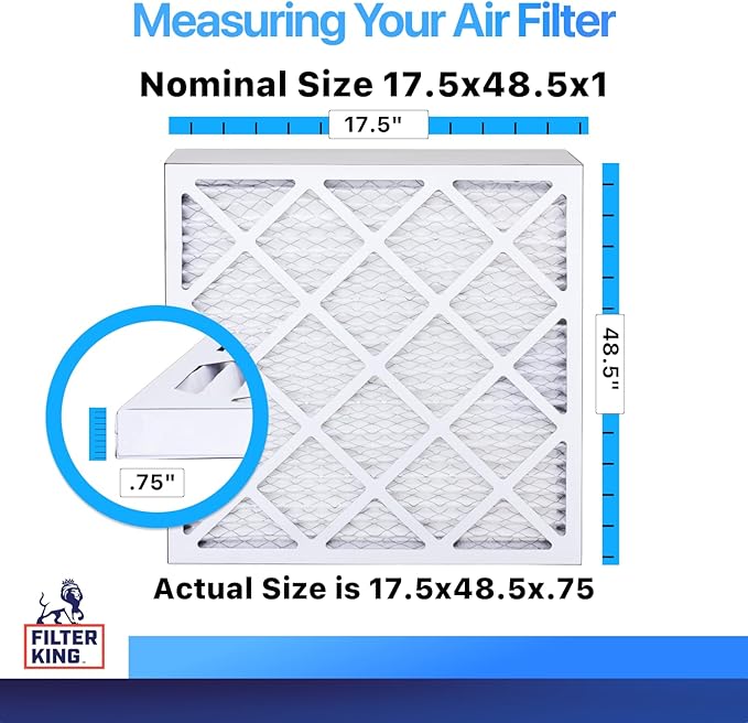 Filter King 17.5×48.5×1 Air Filter | 4-PACK | MERV 8 HVAC Pleated A/C Furnace Filters | MADE IN USA | Actual Size: 17.5 x 48.5 x .75″ – FK17.5×48.5x1A-M8 -4 WholesaleHVACDirect