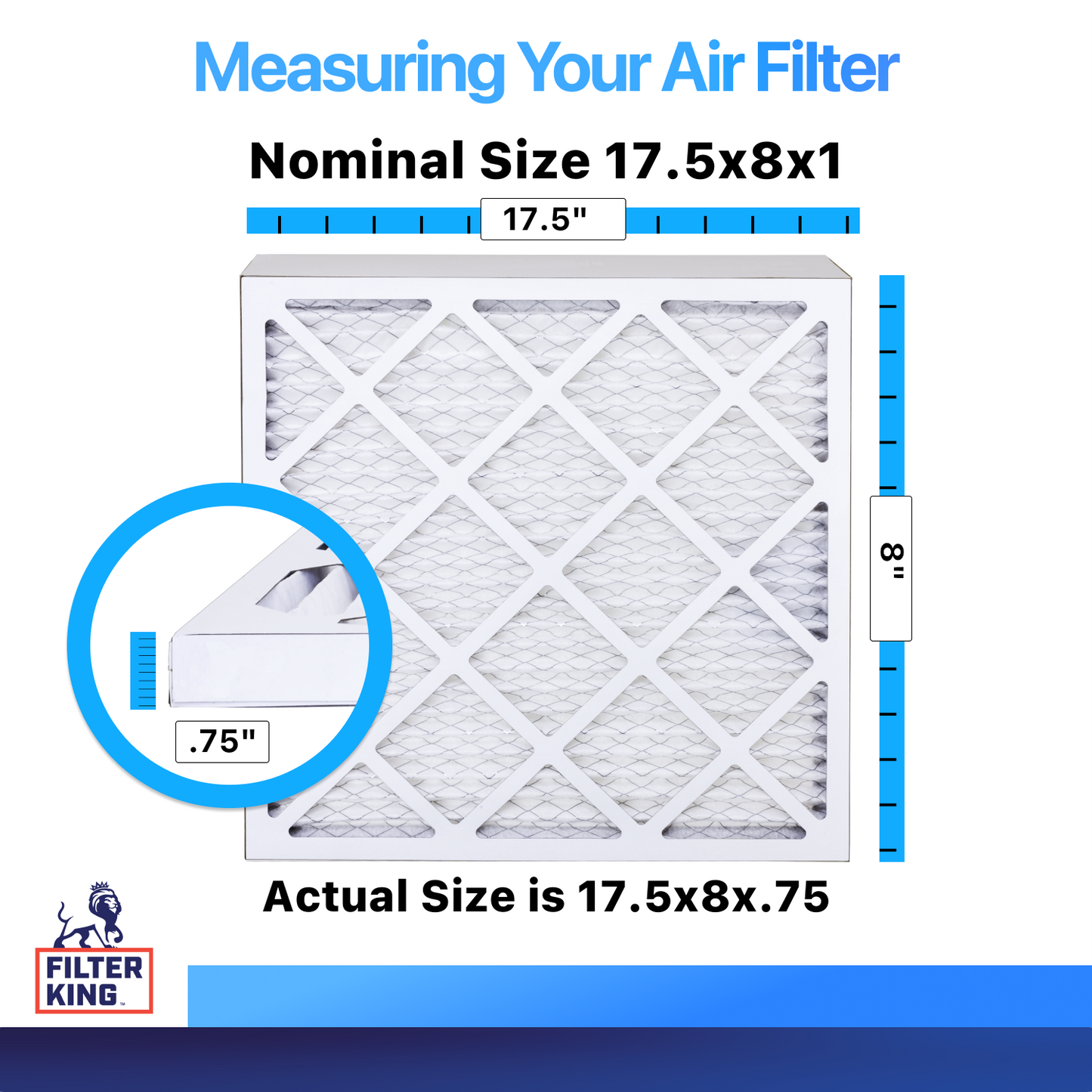 Filter King 17.5x8x1 Air Filter | 4-PACK | MERV 8 HVAC Pleated A/C Furnace Filters | MADE IN USA | Actual Size: 17.5 x 8 x .75″ – FK17.5x8x1A-M8 -4 WholesaleHVACDirect
