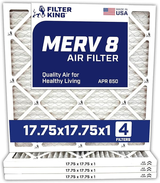 Filter King 17.75x17.75x1 Air Filter | 4-PACK | MERV 8 HVAC Pleated A/C Furnace Filters | MADE IN USA | Actual Size: 17.75 x 17.75 x .75" WholesaleHVACDirect
