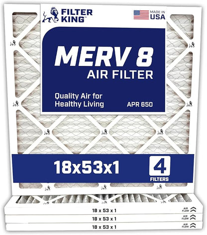 Filter King 18x53x1 Air Filter | 4-PACK | MERV 8 HVAC Pleated A/C Furnace Filters | MADE IN USA | Actual Size: 18 x 53 x .75″ – FK18x53x1A-M8 -4 WholesaleHVACDirect