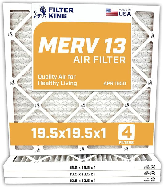 Filter King 19.5x19.5x1 Air Filter | 4-PACK | MERV 13 HVAC Pleated A/C Furnace Filter | MADE IN USA | Actual Size: 19.5 x 19.5 x .75" WholesaleHVACDirect