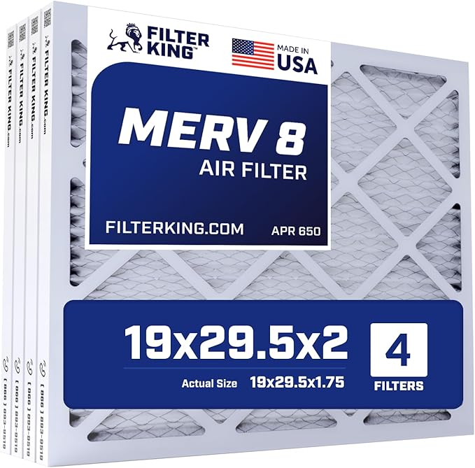 Filter King 19.5x29.5x2 Air Filter | 4-PACK | MERV 8 HVAC Pleated A/C Furnace Filters | MADE IN USA | Actual Size: 19.5 x 29.5 x 1.75" WholesaleHVACDirect