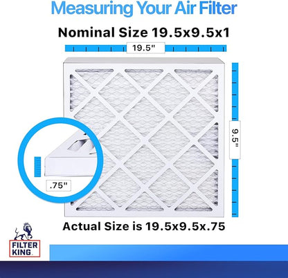 Filter King 19.5×9.5×1 Air Filter | 4-PACK | MERV 8 HVAC Pleated A/C Furnace Filters | MADE IN USA | Actual Size: 19.5 x 9.5 x .75″ – FK19.5×9.5x1A-M8 -4 Filter King